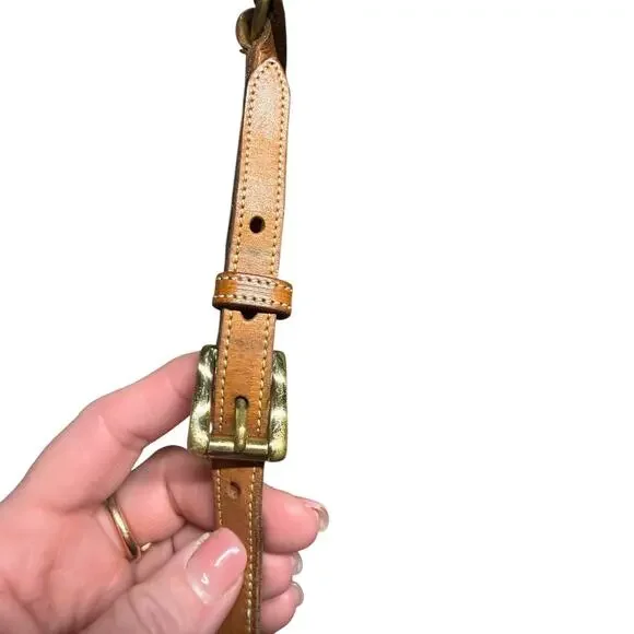 Vtg DOONEY & BOURKE AWL Equestrian Bag White Pebbled Leather British Tan 80's - Picture 13 of 16